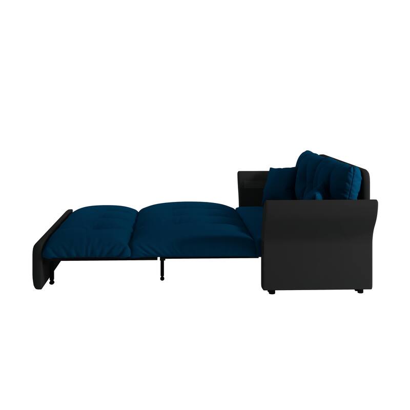 74.8" Convertible Sofa Bed with 2 Pillows, Velvet Loveseat Sleeper Couch, 2 Seater Upholstered Folding Sofa Bed with Flared Arms