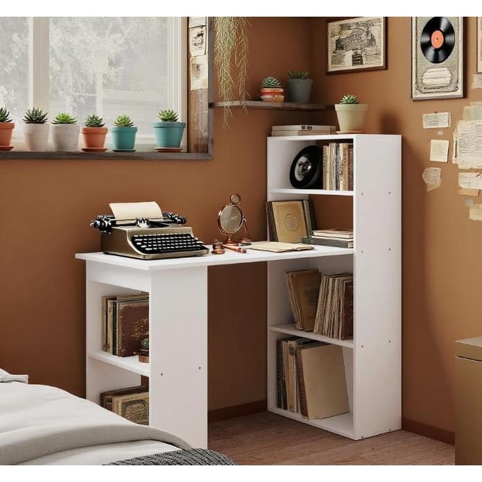 Computer Desk with Storage Shelves, Writing Desk Workstation