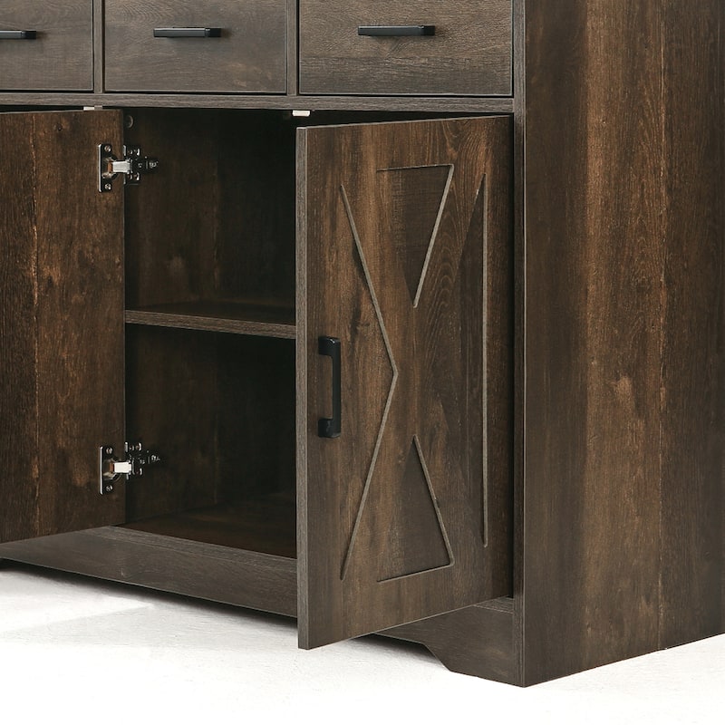 Barn Door Buffets Storage Cabinet Sideboards with 3 Drawers