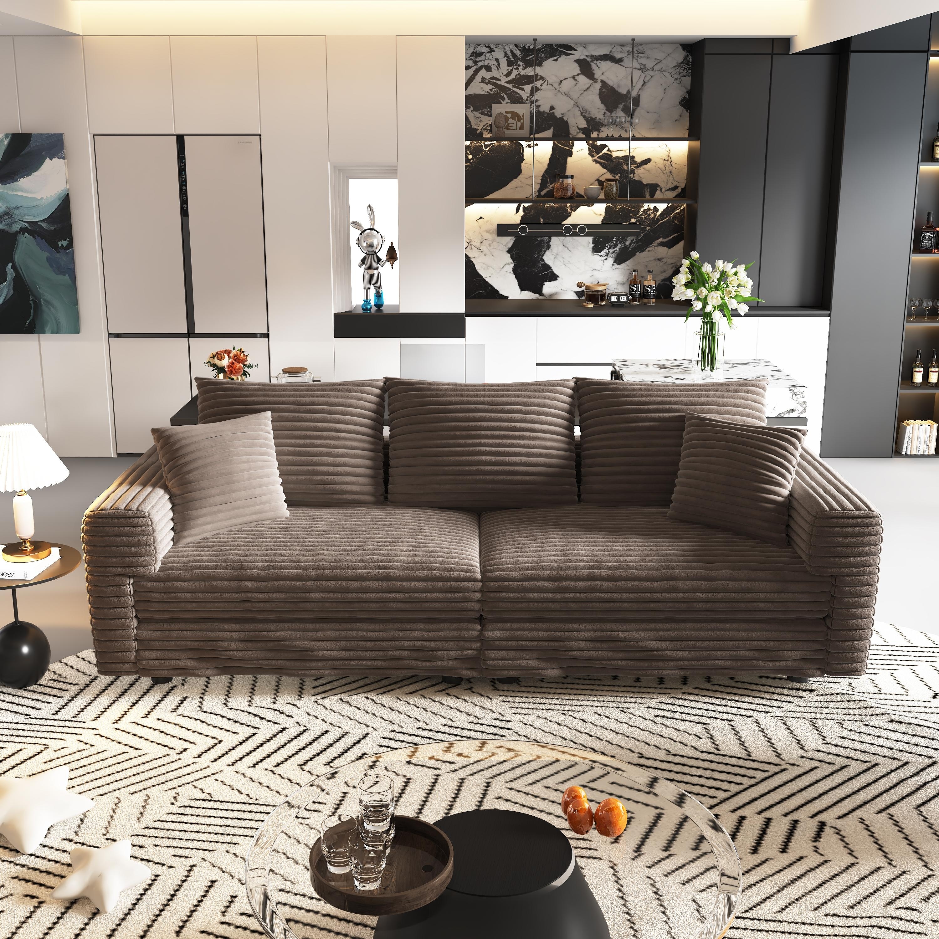 GDFStudio - Plush Corduroy 3-Seater 82.7" Deep Seat Upholstered Sofa