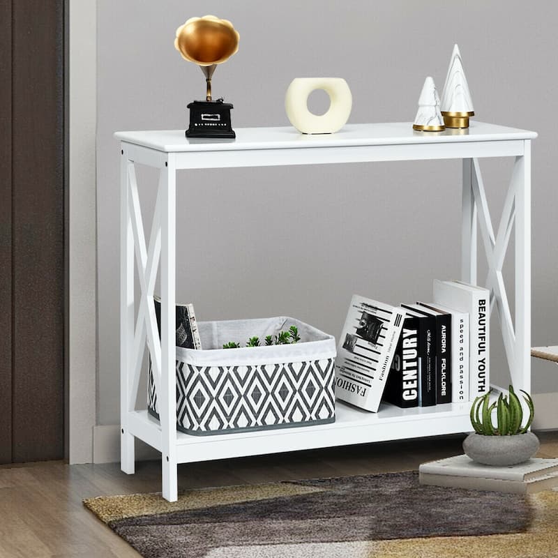 Space-Saving Console Table with Modern X-Shape and Large Shelves Perfect for Entryway or Living Room