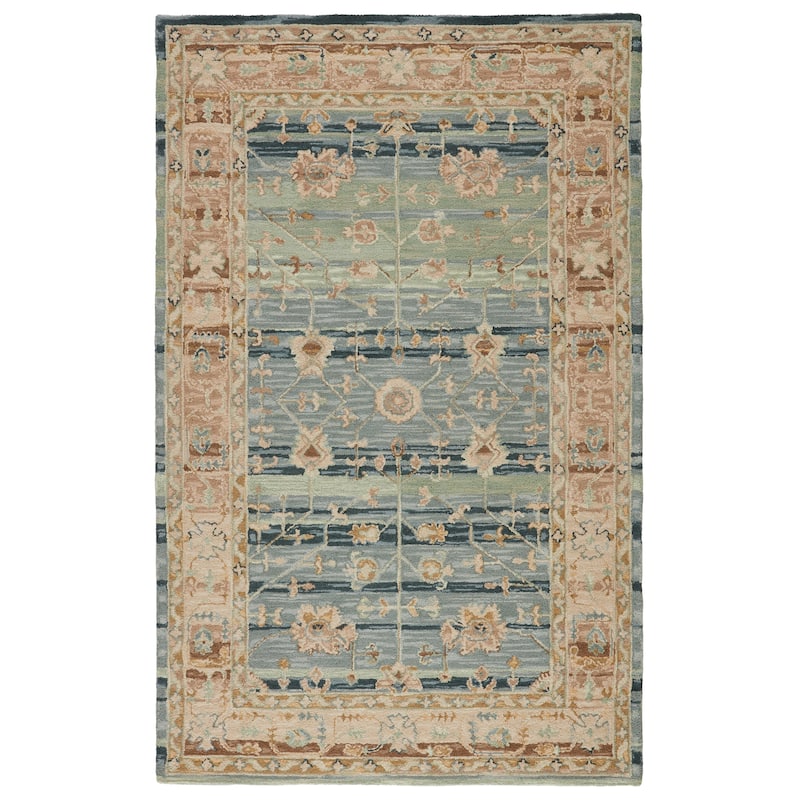 Jensine Handmade Oriental Blue/ Beige Area Rug - 5' x 8'