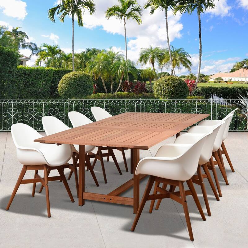 9-Piece Brown White Charlotte Deluxe Eucalyptus Patio Dining Set 92.5"