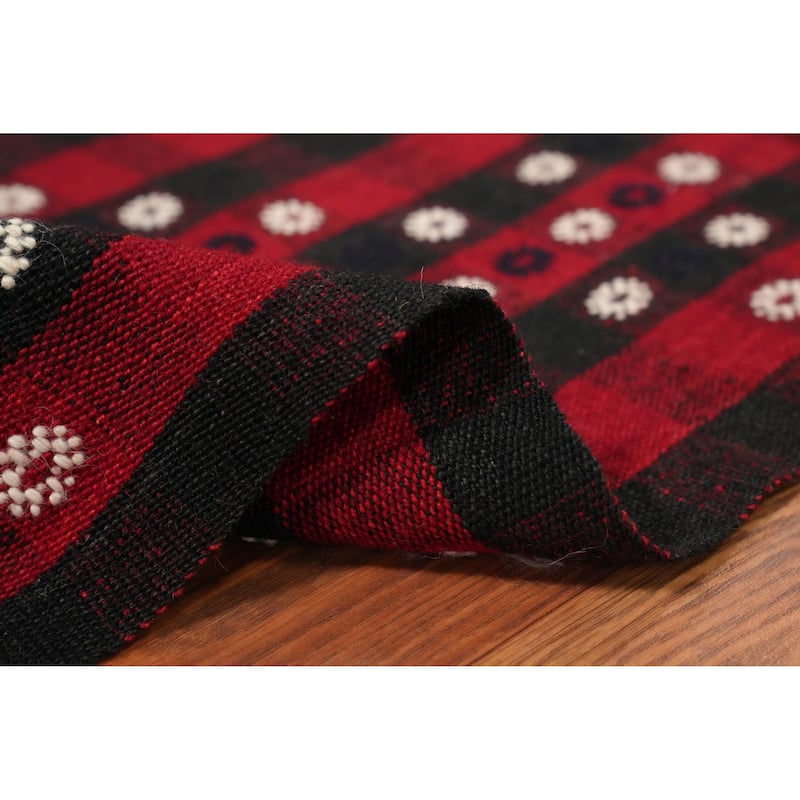 Hand Woven Oriental 100% Wool Carpet Southwestern Geometric Red Kilim Area Rug - 8' 3'' X 6' 3''