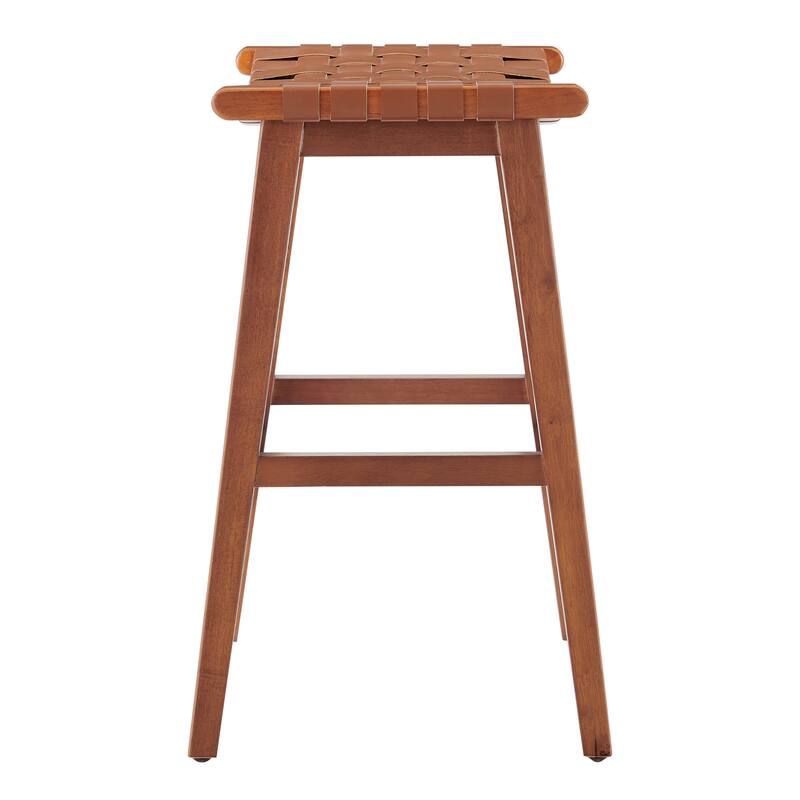 NPD Furniture Marco Faux Leather Backless Counter Stool with Medium Brown Legs Color