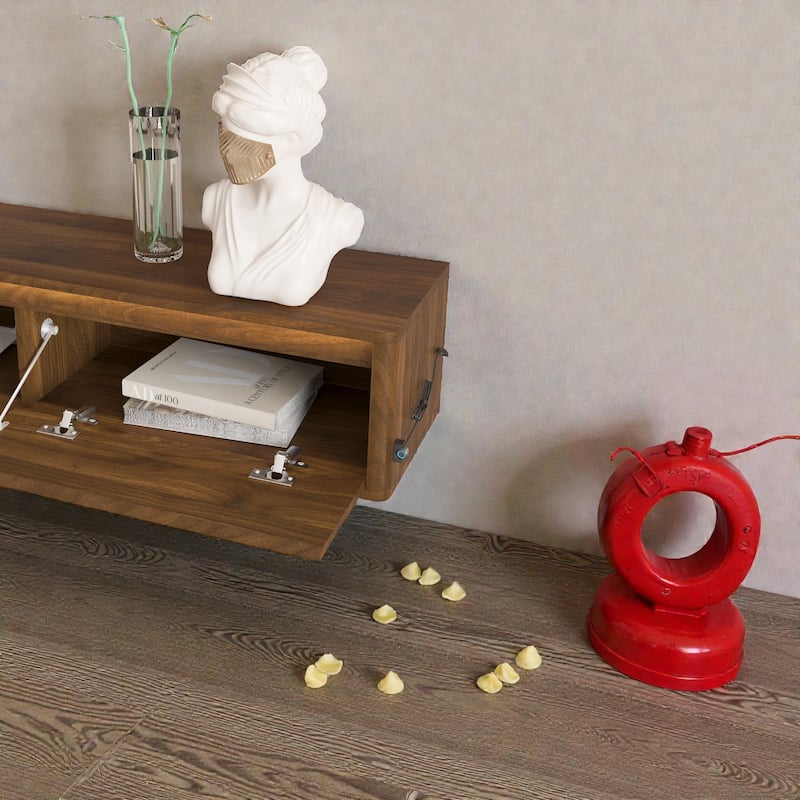 68.9" Floating TV Stand with LED Lights and Power Outlet, Wall Mounted High Gloss Media Console Shelf for Living Room