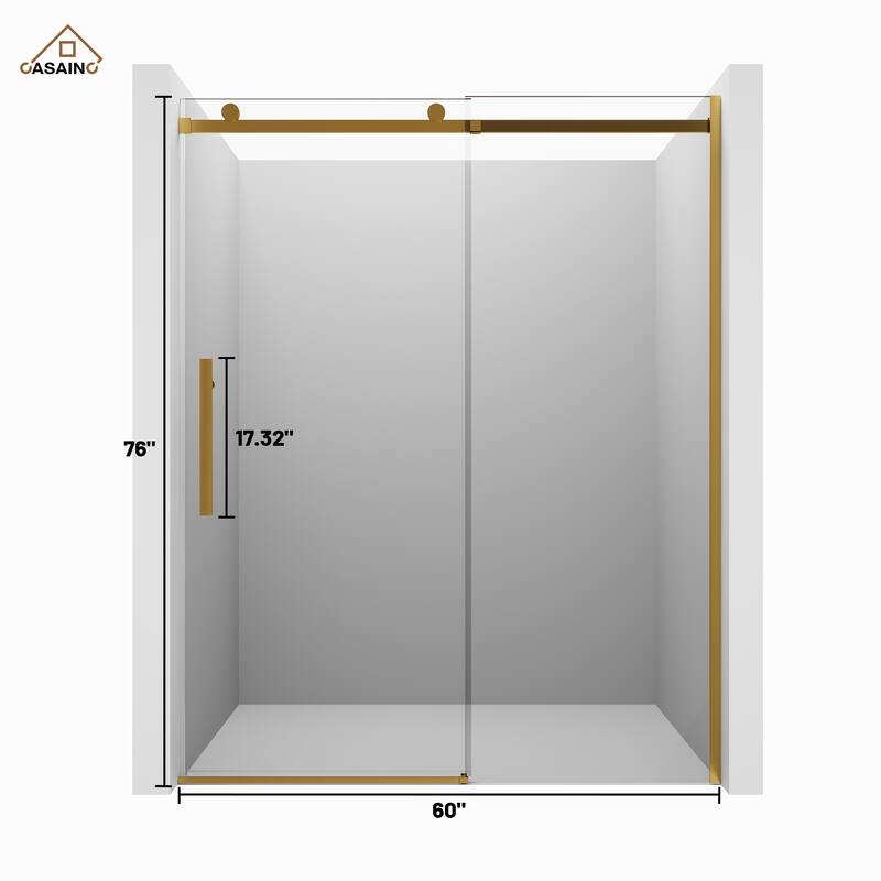 CASAINC 60 in. W x 76 in. H Sliding Frameless Shower Door with SGCC Certification