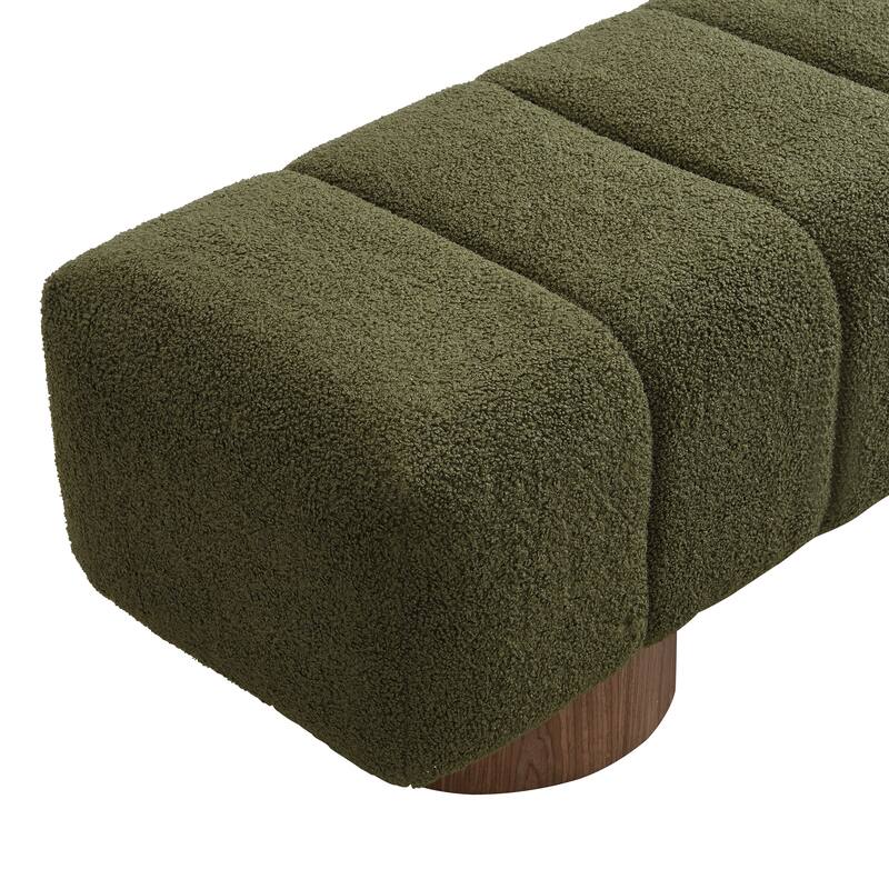 Green Boucle No-Assembly Dining Bench Ottoman
