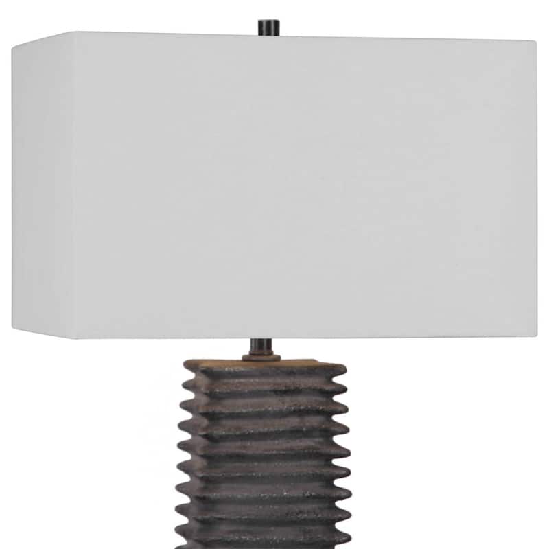 Deep Ribbed Table Lamp with Drum Shade - 26.5" - White and Brown