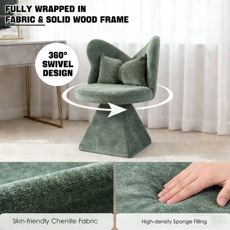 green dressing table chair Green-Teddy Fleece Vanity Stool Dressing Table Chair