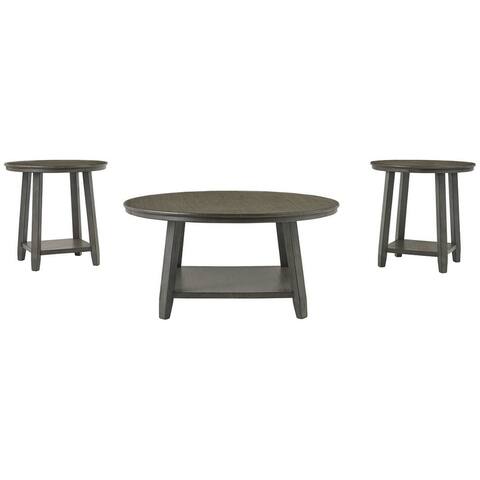 3 Piece Occasional Table Set with Open Bottom Shelf, Antique Gray