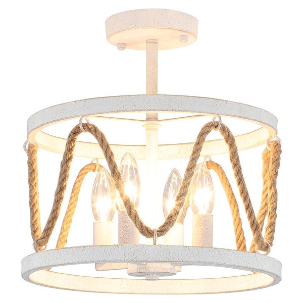 4 Light 12.6 Inch Wide Metal Ceiling Light Semi Flush Mount Light with Hemp Rope N A On Sale Bed Bath Beyond 41680880