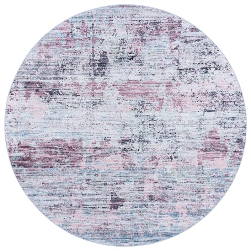 SAFAVIEH Tacoma Machine Washable Slip Resistant Aristeia Modern Abstract - 6' Round - Plum/Green - Round