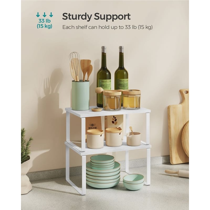 Set of 2 Two-Tier Wooden Kitchen Counter Shelves Organizers Perfect for Small Space