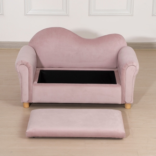 Qaba Kids Sofa Wooden Armrest Chair for Preschool Toddler Couch for Kids Room Kindergarten with Hidden Storage Compartment On Sale Bed Bath Beyond 35865007