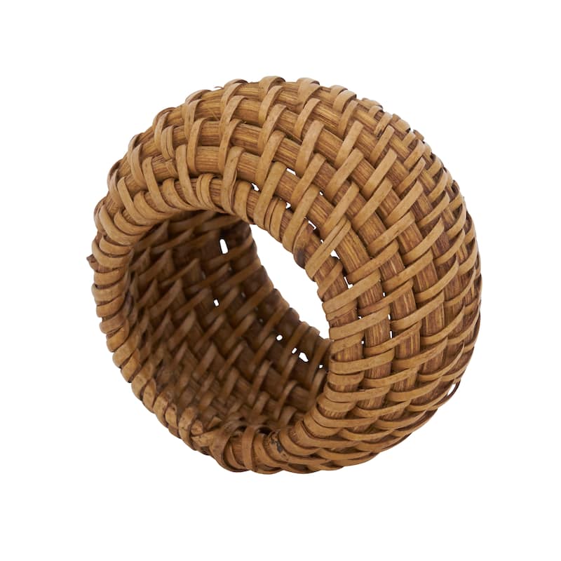 Rattan Napkin Rings With Woven Design (Set of 4) - Caramel - Set of 4