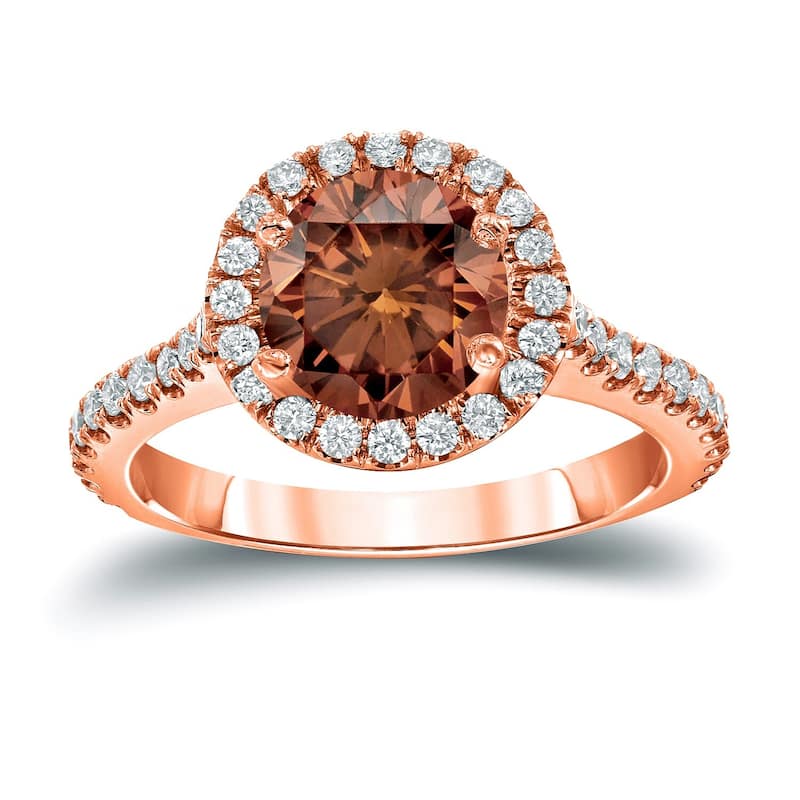Auriya 14k Gold 2 2/5ctw Halo Brown Diamond Engagement Ring - Rose - 4