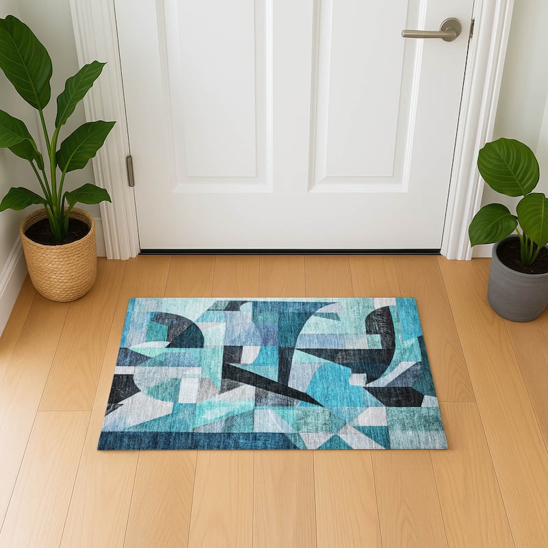 Premium Washable Super Soft Contemporary Mayfield Rug - Teal - 1'8" x 2'6"