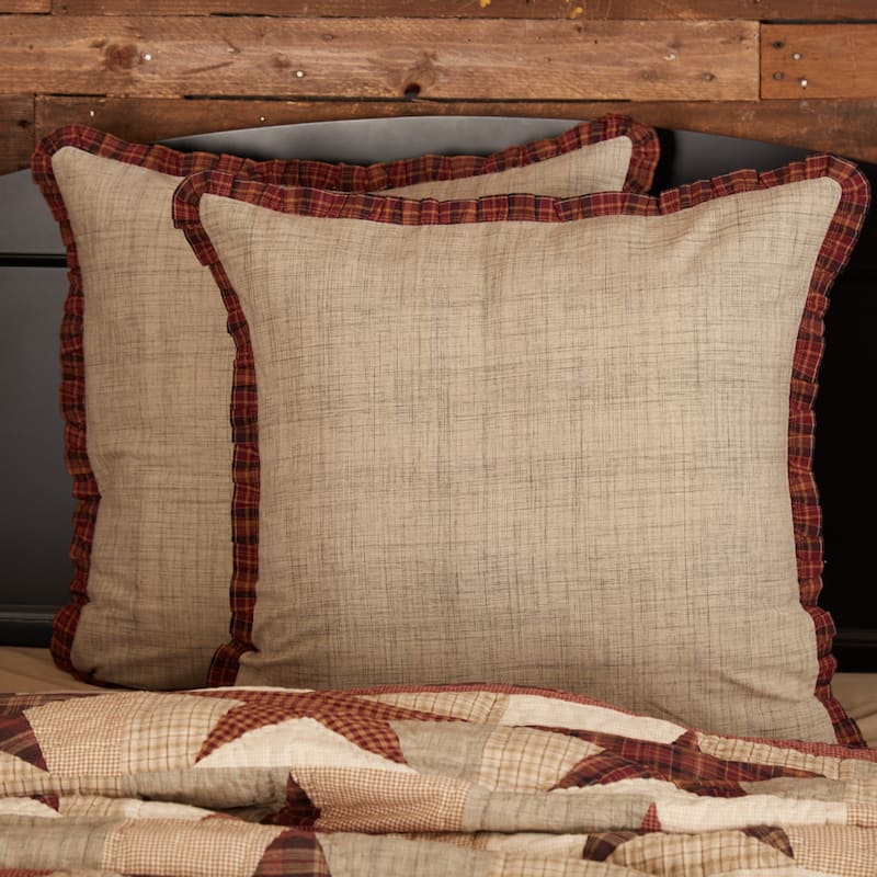 Abilene Star Fabric Euro Sham 26x26 - Cotton - Solid Color - No - Country - Single - Machine Wash - Tan/Burgundy/Dark Brown - Euro Sham 26x26 - Reversible