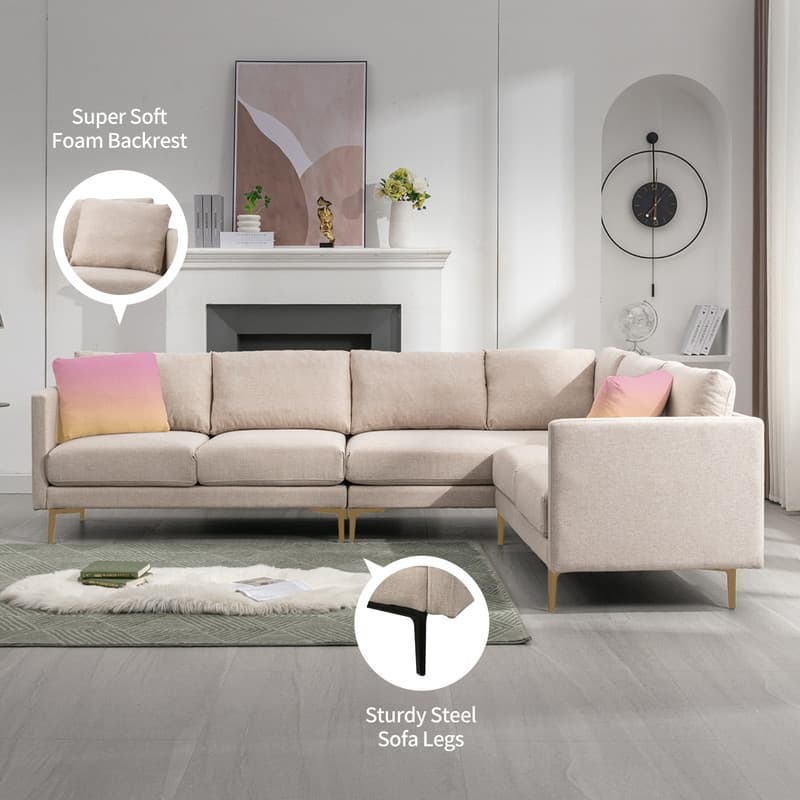 Mixoy Modular Sectional Sofa, L-Shaped Couch with Linen Fabric, Corner Couches and Sofas for Living Room