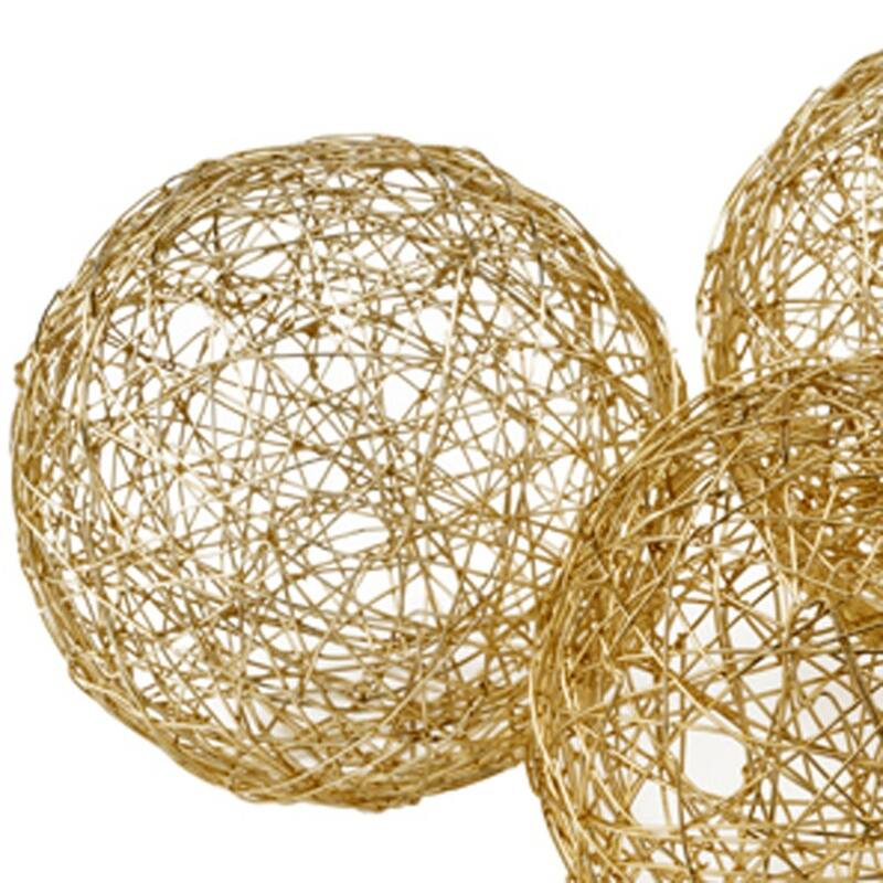 HomeRoots Set of Three Gold Wire 3" Decorative Orbs - 3' X '3' X '3