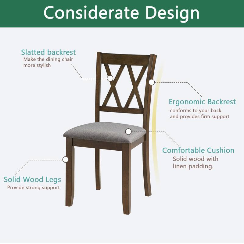 Wooden Dining Chairs Set of 4 with Linen Padded Seat