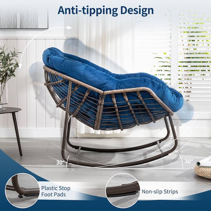 Outdoor Padded Cushion Rocking Chair, Patio Oversized Rattan Egg Chair