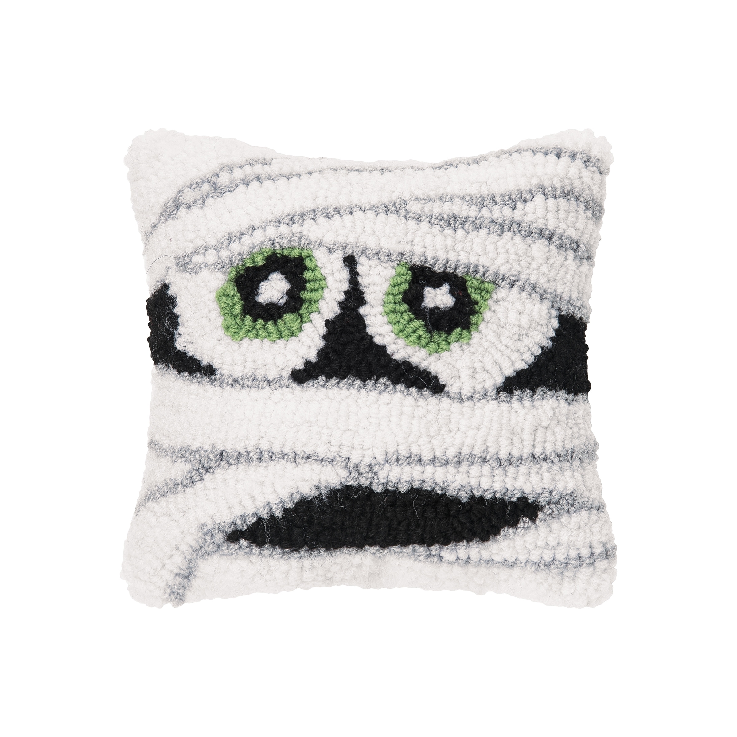 8" x 8" Mummy Face Hooked Halloween Throw Pillow