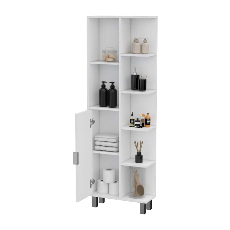 Quimby Linen Cabinet, with 1 door and 9 shelves, White
