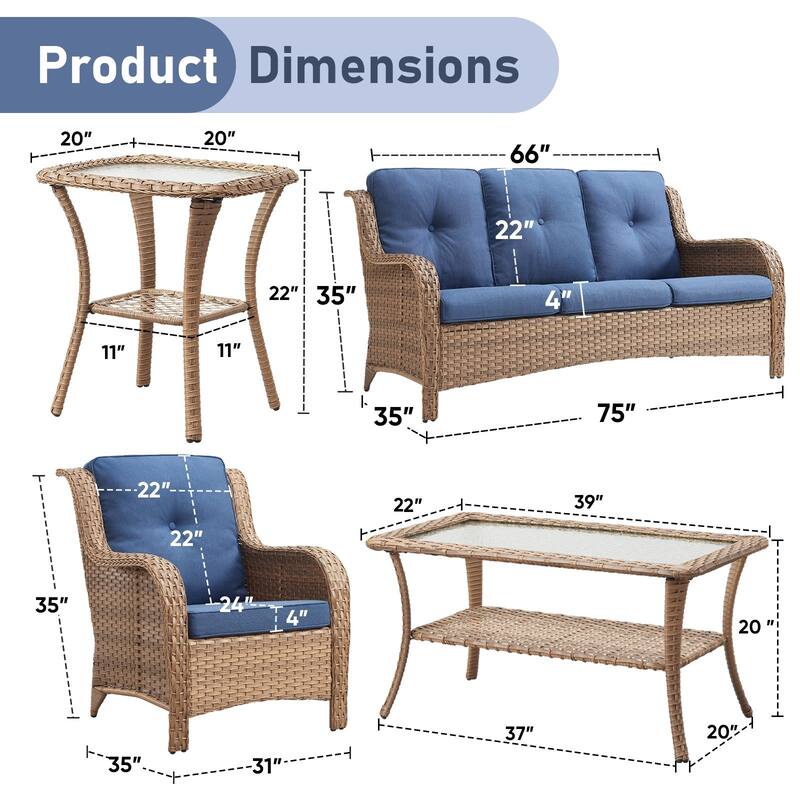 Outdoor Sofa Chair with Coffee Table and Ottoman