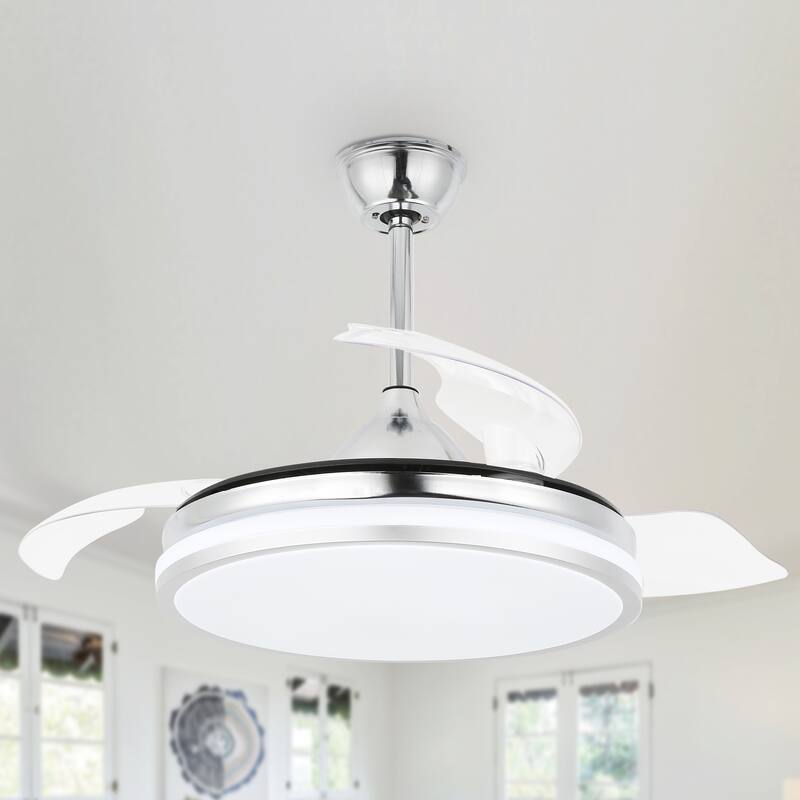 Cusp Barn 42 Inch Retractable Ceiling Fan with Lights and Remote 6 Speeds Noiseless DC Motor Ceiling Light for Bedroom