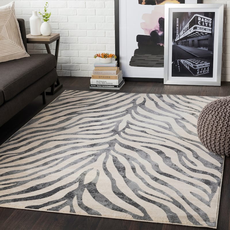 Livabliss Niamey Animal Print Area Rug - 6'7" x 9' - Charcoal/Beige - Rectangle