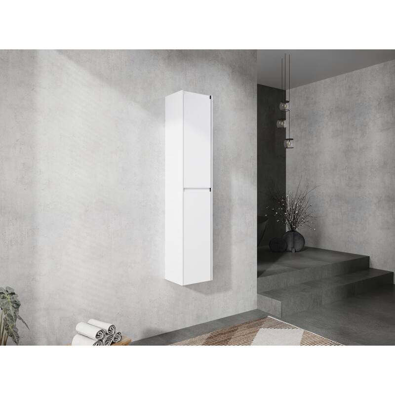 Modern Wall-Mounted Bathroom Side Cabinet with Soft-Close Doors, Floating Design, 6 Storage Compartments, 12-Inch Width