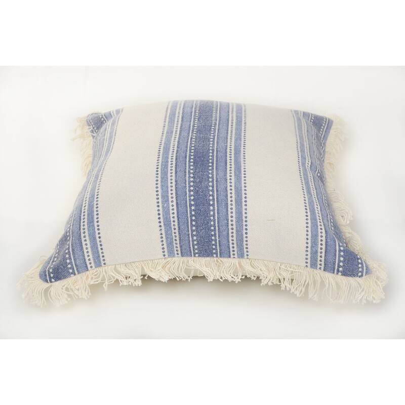 18" Blue and Ivory Striped Square Throw Pillow