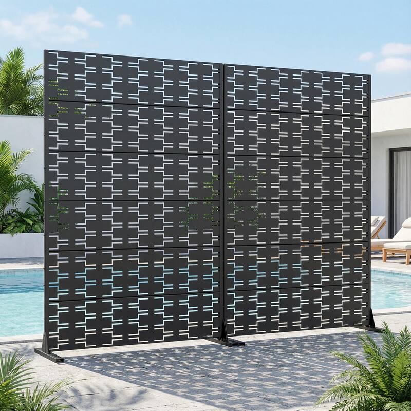 Outdoor Privacy Screen Metal Screen Fence Panel Set of 2