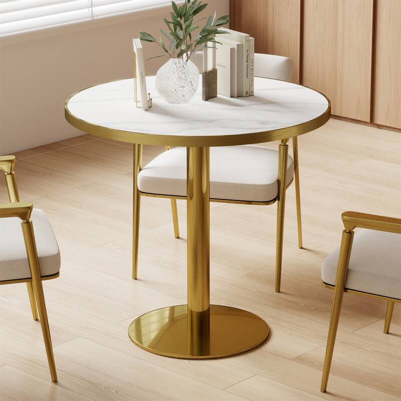 Modern Dinning Table Bistro Tulip Table with Faux Marble Top & Metal Frame Diameter
