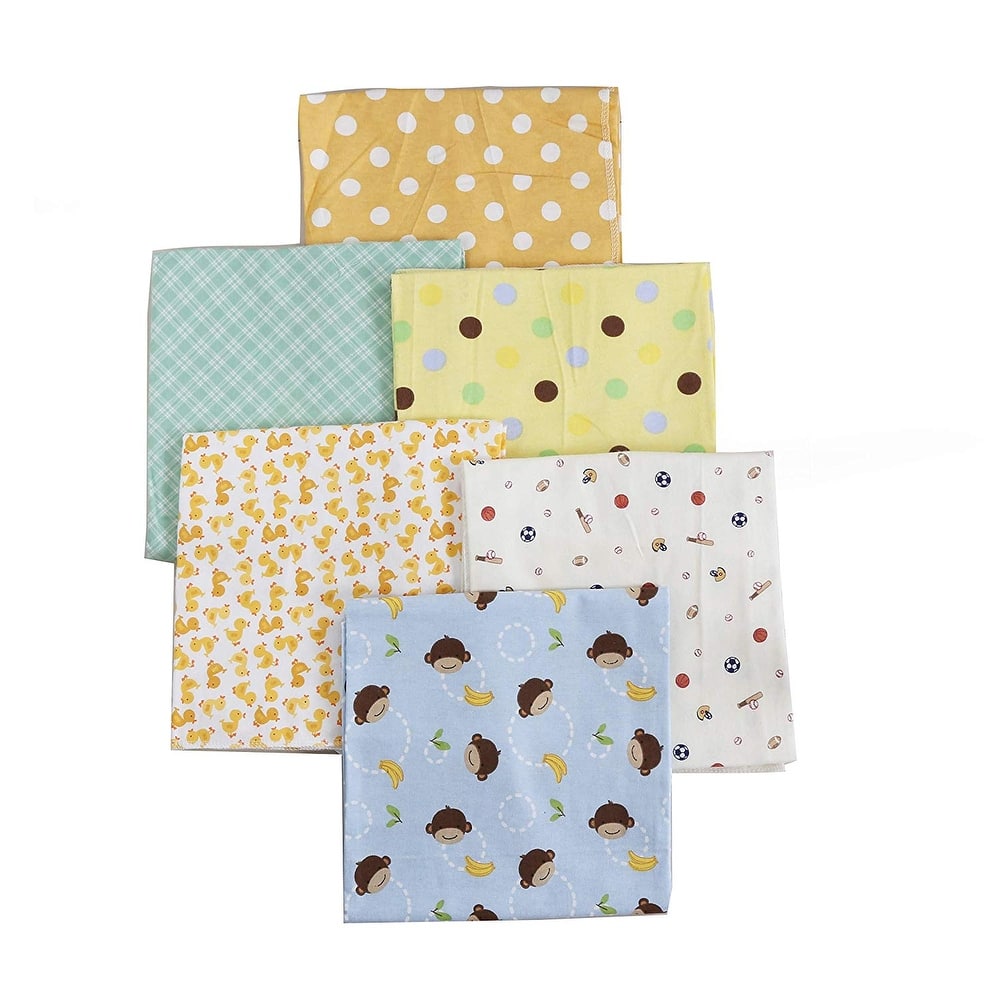 Cozy Line 6-Pack Pink Blue Yellow Green Duck Monkey Bear Sports Dot Boy Girl Unisex Baby Cotton Flannel Receiving Blankets