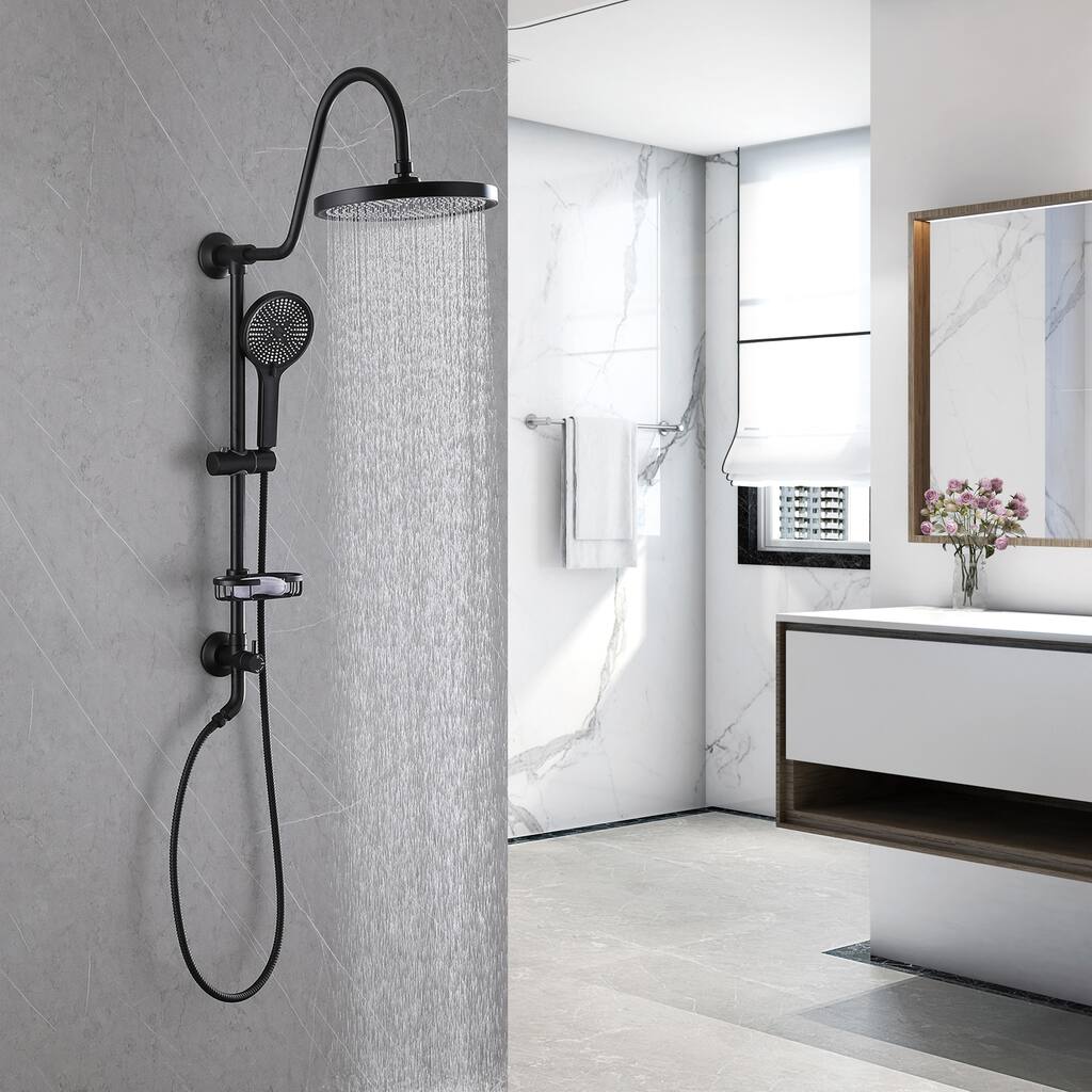 4-Way High Pressure Round Rain Shower Head With Adjustable Handheld Shower Head inBlack/Gold
