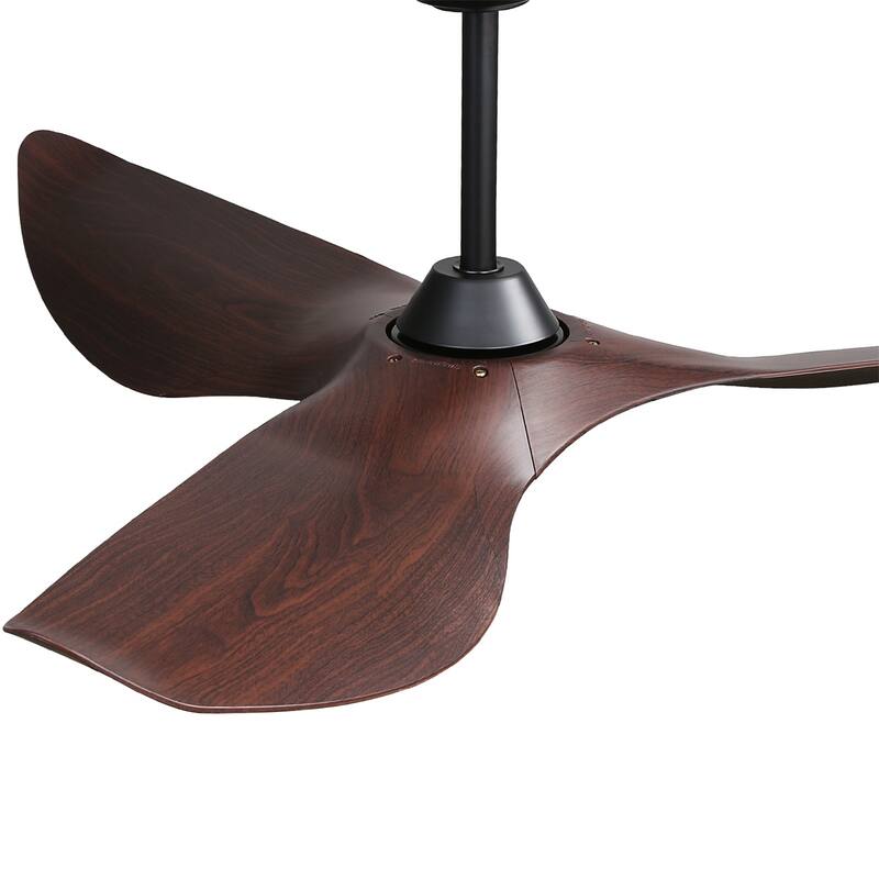 52" Modern Ceiling Fan without Lights, Remote Control and Reversible Motor,Black with Dark Wood Grain - 52 Inch