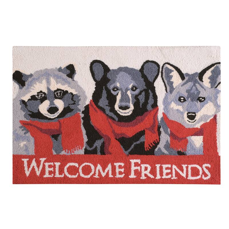 2'0" x 3'0" Welcome Friends Hooked Christmas Rug - 2' x 3'
