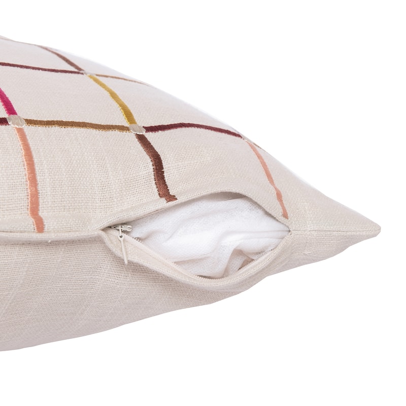 HomeRoots 20" White Check Cotton Blend Throw Pillow With Embroidery