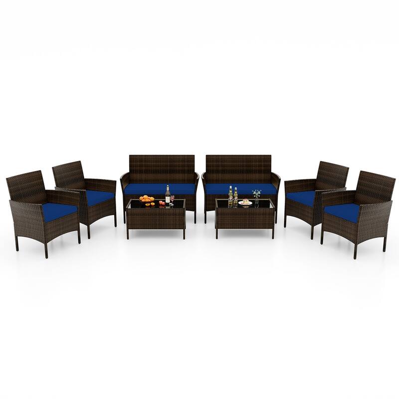 Costway 8 PCS Patio Furniture Set with Washable Cushions and Tempered - See Details