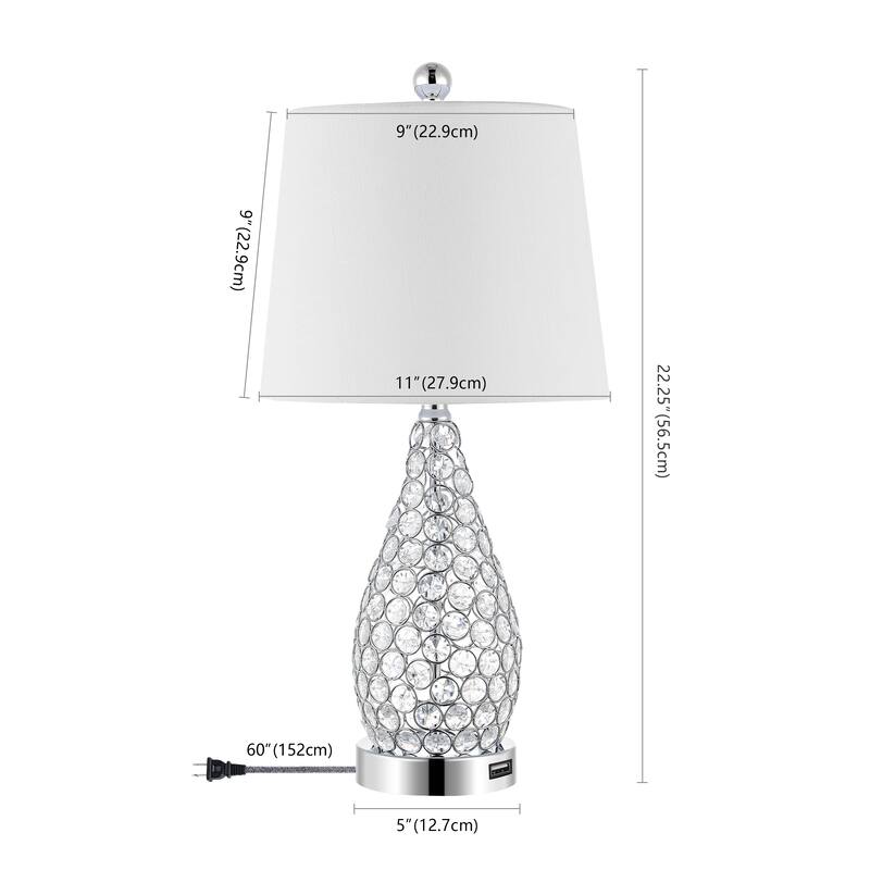 Hank 22.25" Midcentury Modern Iron LED Table Lamp with USB Charging Port, Clear (Set of 2) by JONATHAN Y