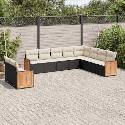 vidaXL Patio Sofa Set with Cushions Outdoor Conversation Furniture Poly Rattan