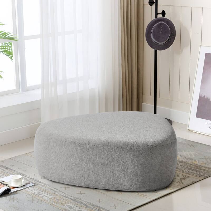 43" Rounded Triangle Upholstered Ottoman, Oversize Fabric Ottoman Footstool