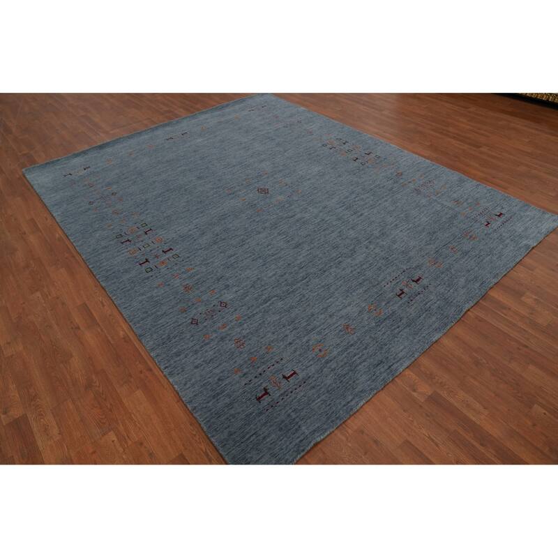 Hand Knotted Oriental 100% Wool Carpet Tribal Animal Pictorial Navy Blue & Blues Gabbeh Area Rug - 9' 10'' X 7' 11''