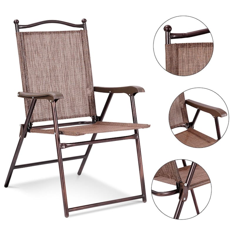 Costway Set of 2 Patio Folding Sling Back Chairs Camping Deck Garden - Set of 2
