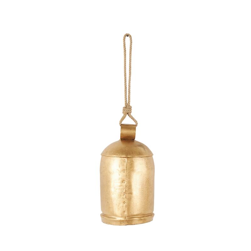Gold Metal Indoor Outdoor Decorative Bell with Jute Hanging Rope