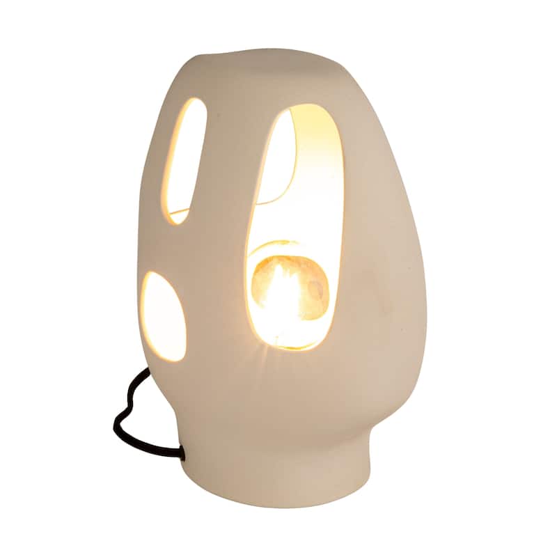 Ceramic Table Lamp with Cut-Outs, Volcano Finish, White - 9.5"L x 6.6"W x 12.3"H