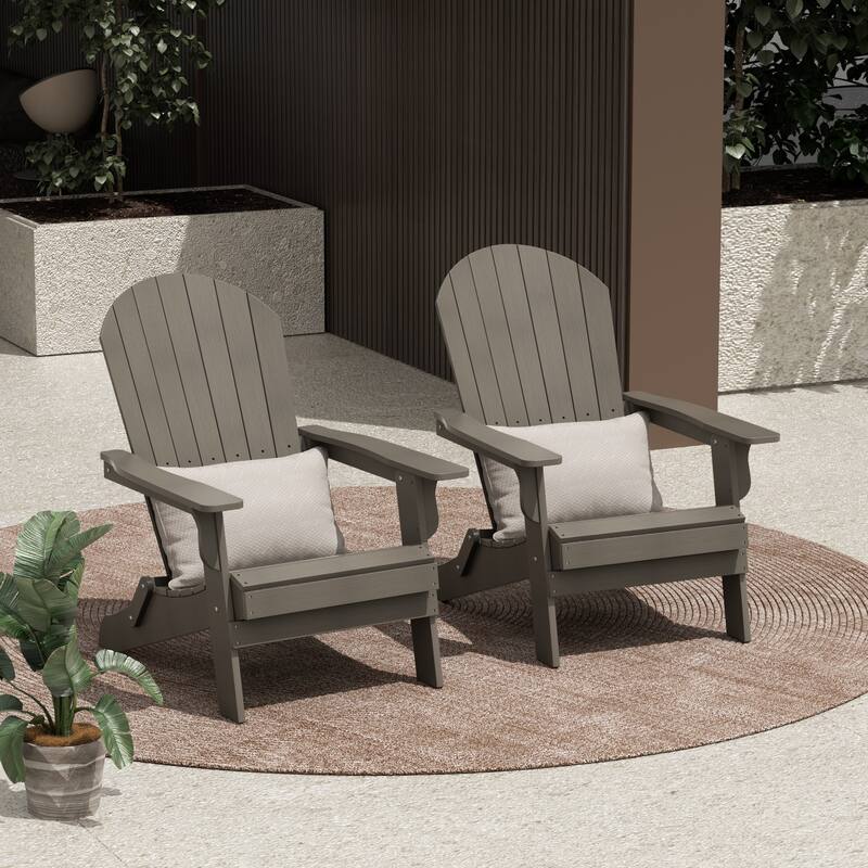 Vineyard HIPS Outdoor Folding Eco-Friendly All Weather Seashell Adirondack Chair (Set of 2) - Charcoal Gray